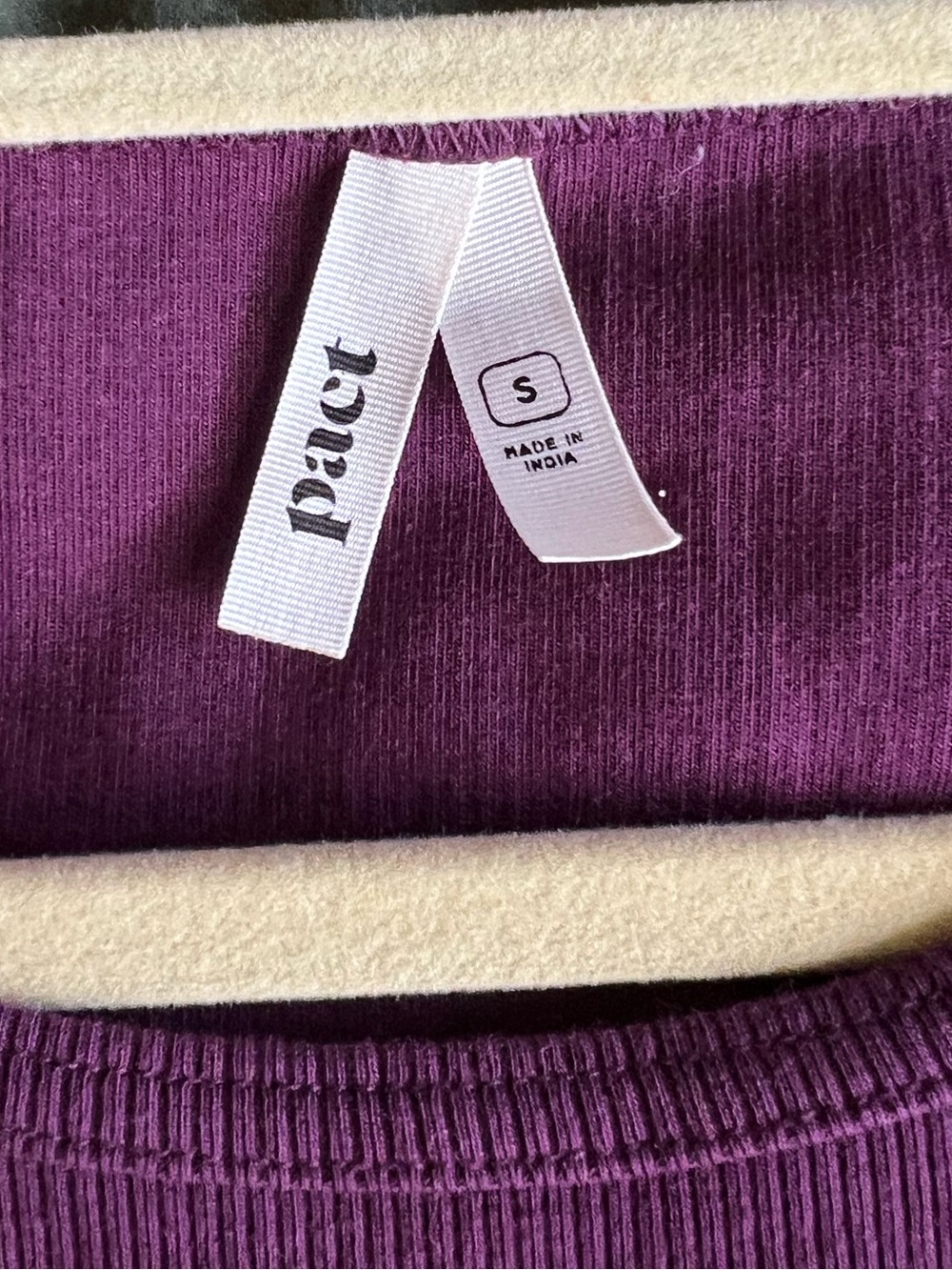 ‼️NWOT: Pact Organic Cotton Cropped Purple Ribbed Long Sleeve Top - S - Picture 5 of 7